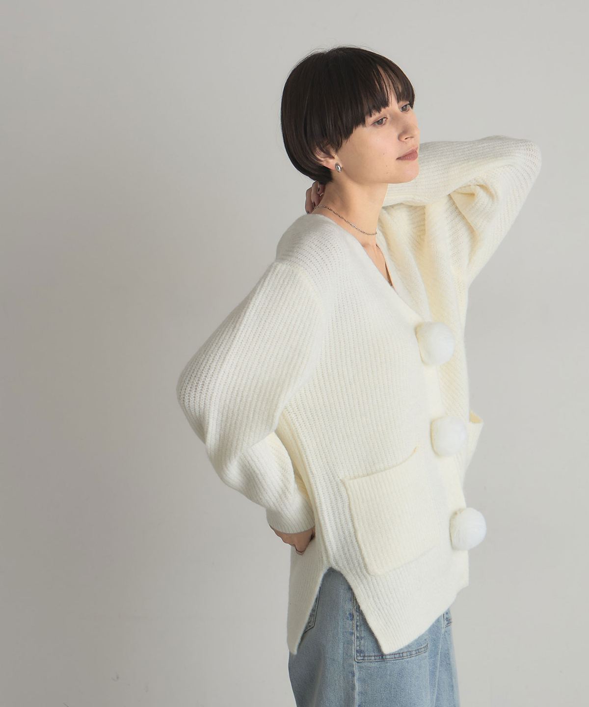 ワンホン　ファー　カーディガン セール】 ブリティッシュファー Vネックカーディガン （カーディガン