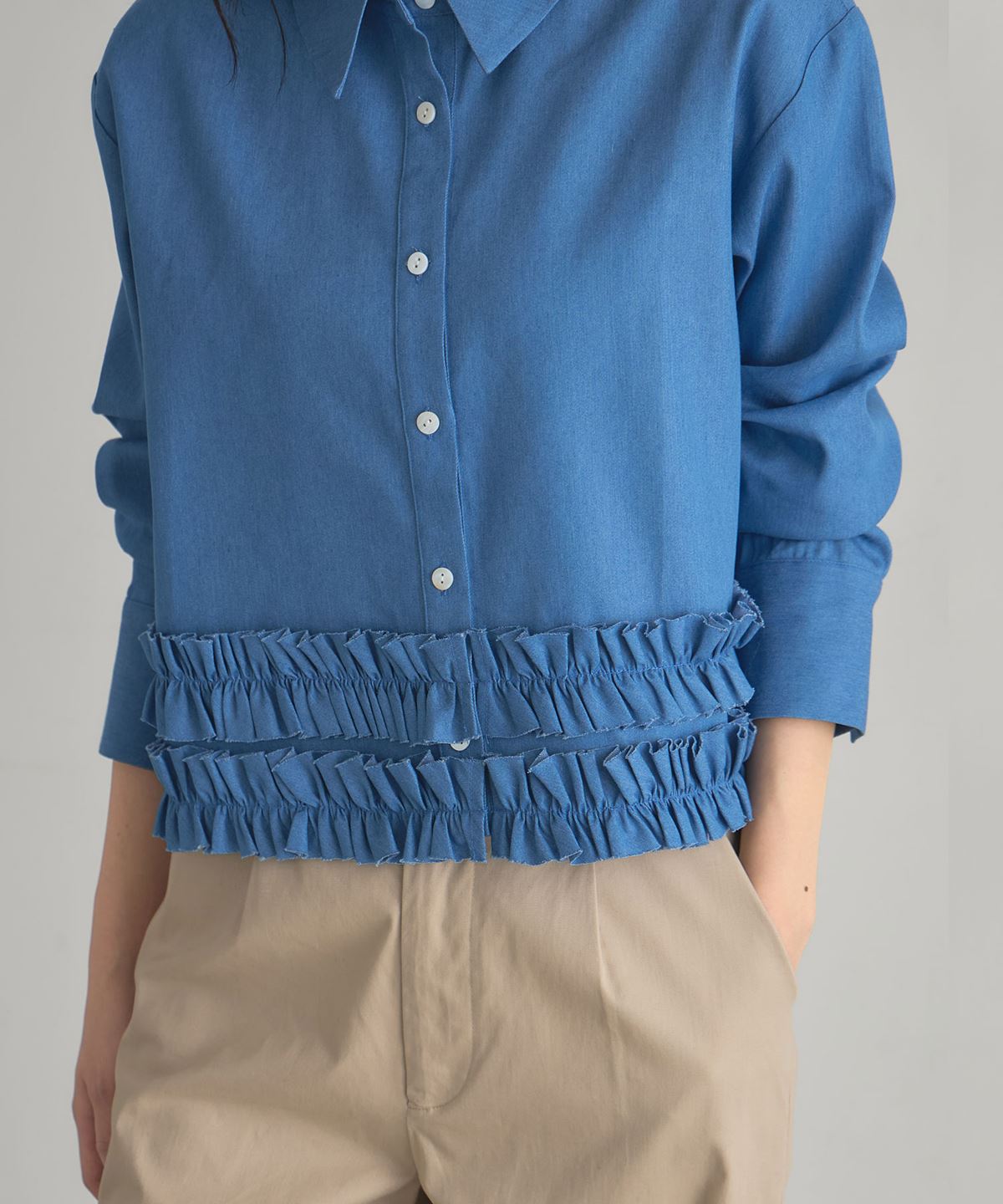 デニム裾フリルシャツ