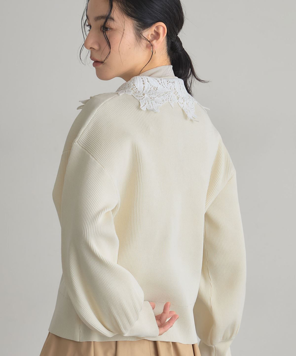 レースカラーニットカーディガン