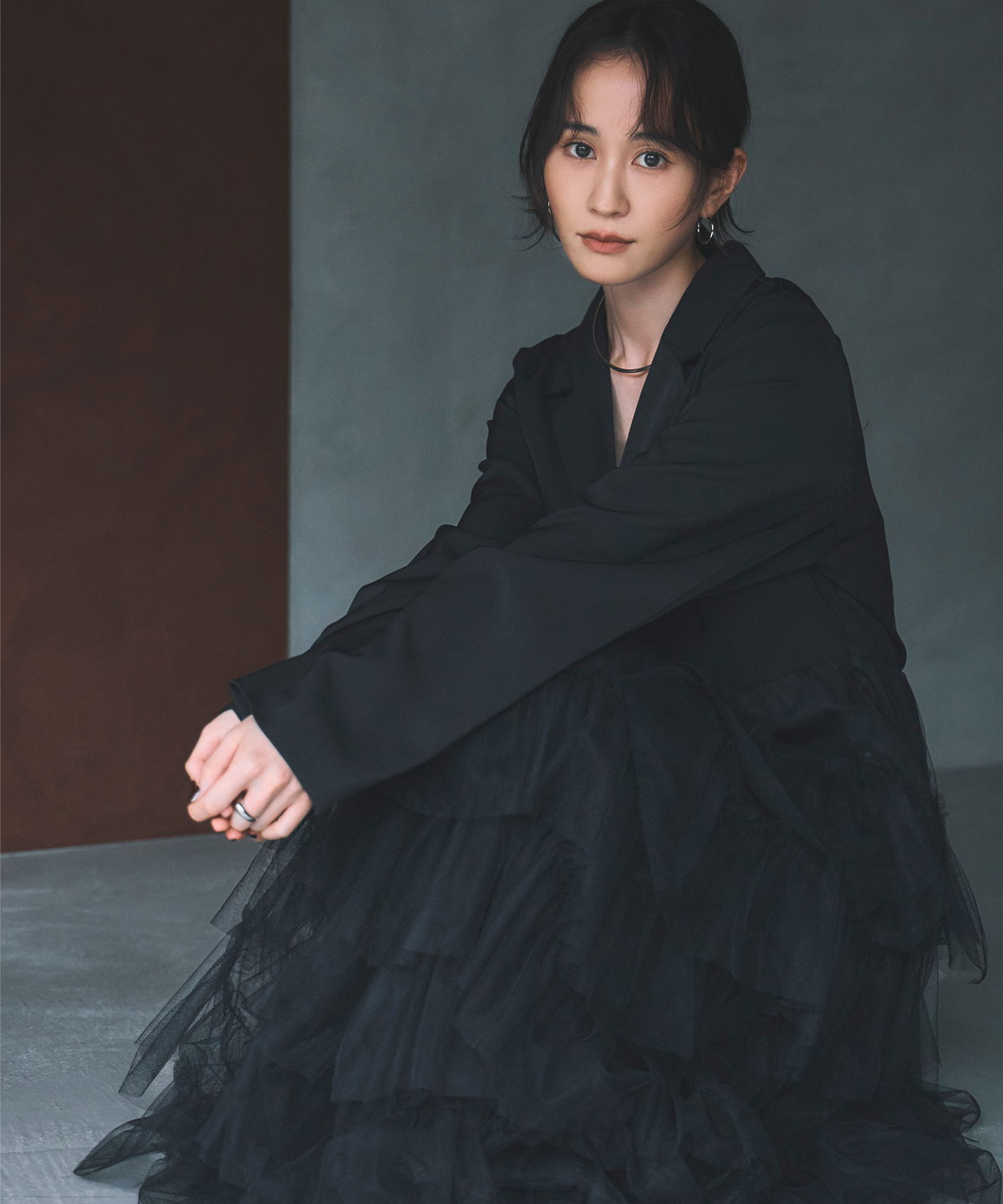 前田敦子さんカタログ着用】ジャケットドッキングチュールワンピース