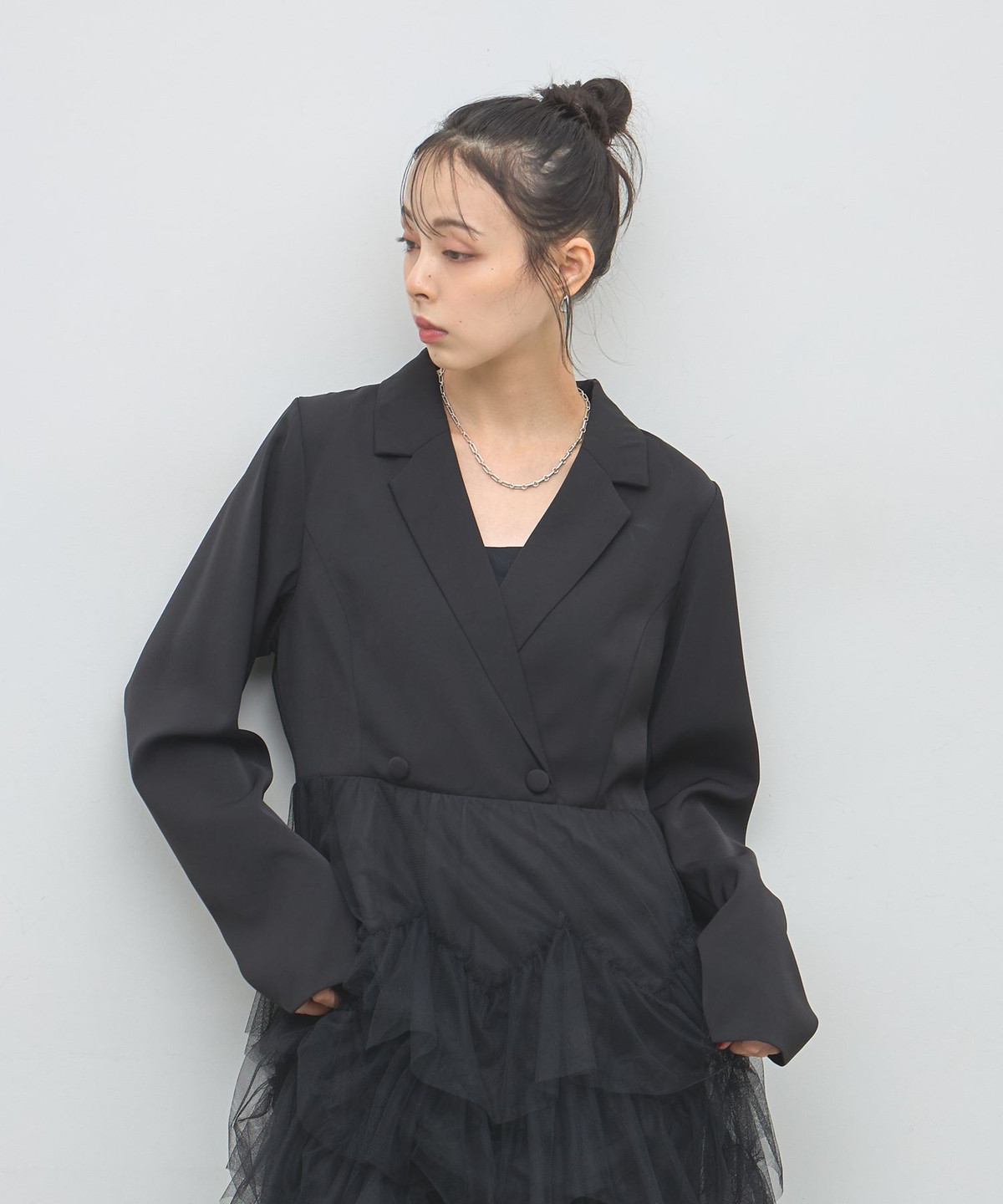 前田敦子さんカタログ着用】ジャケットドッキングチュールワンピース