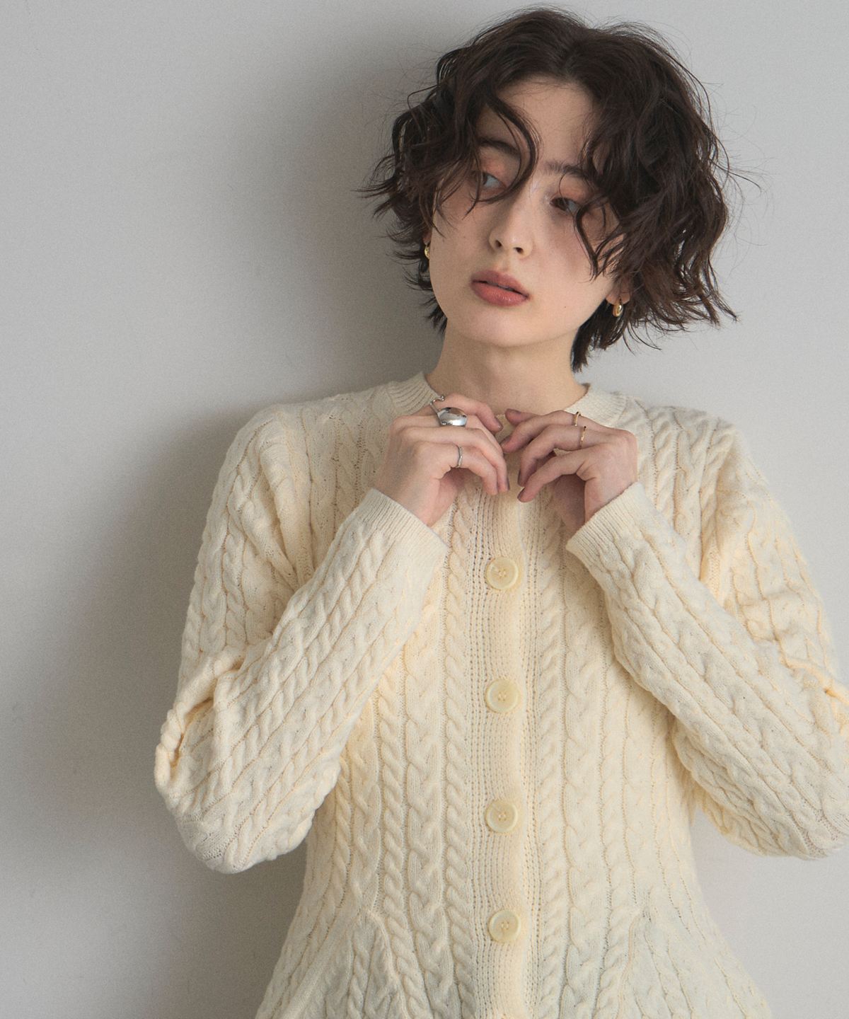 グレースコンチネンタル ケーブル　ケーブルニット　カーディガン　コート　ホワイト スパングルケーブルニット / GRACE CONTINENTAL | GRACE CONTINENTAL