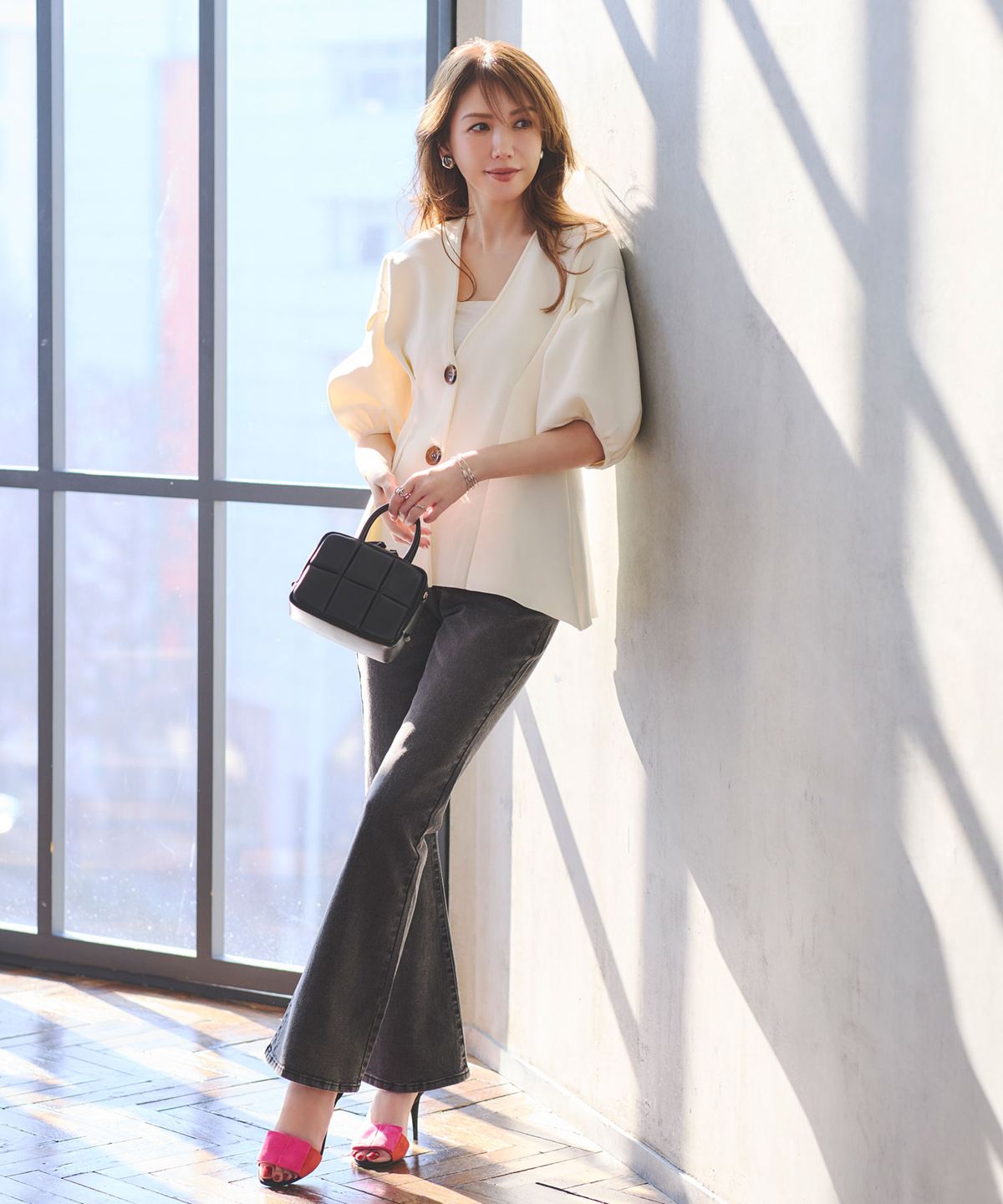 美香さん着用】タックインペプラムニット