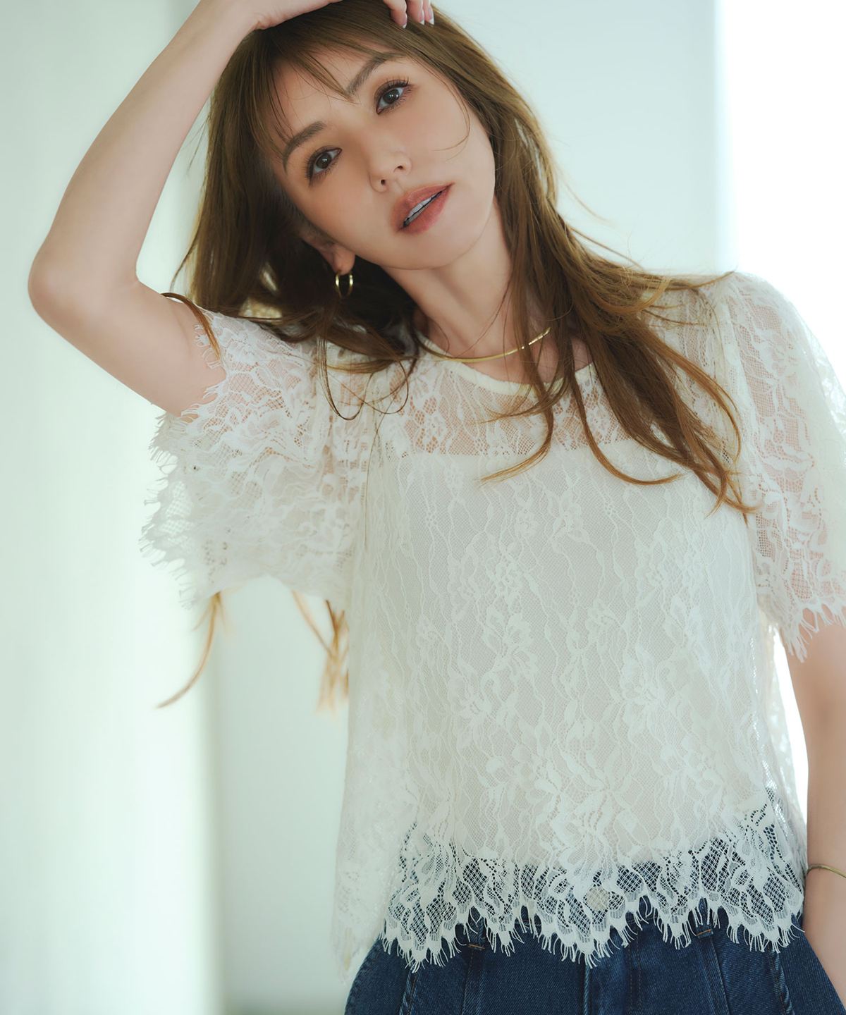 美香さん着用】 スカラップレーストップス