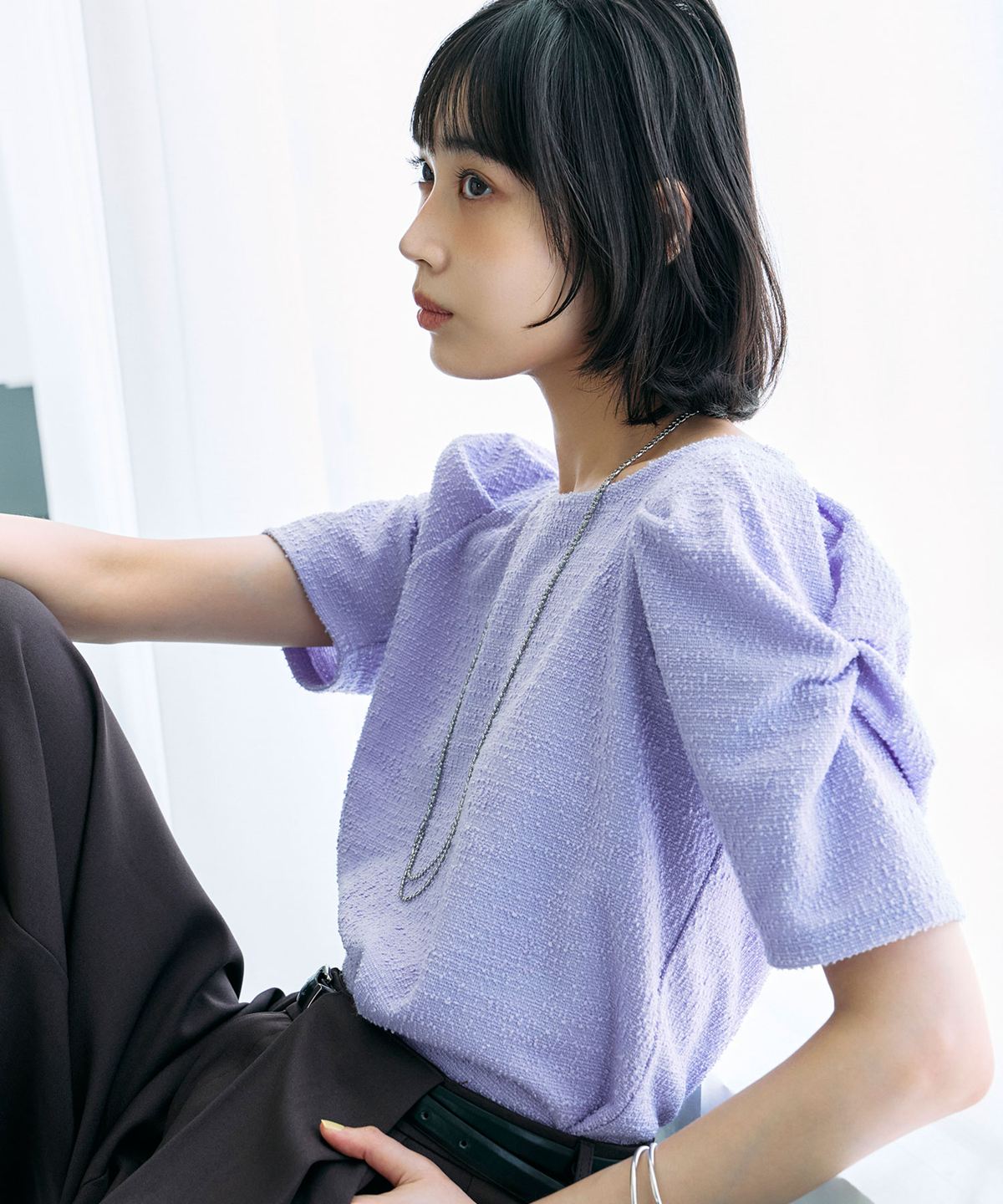 林田岬優さん着用】ライトツイードコンシャススリーブトップス