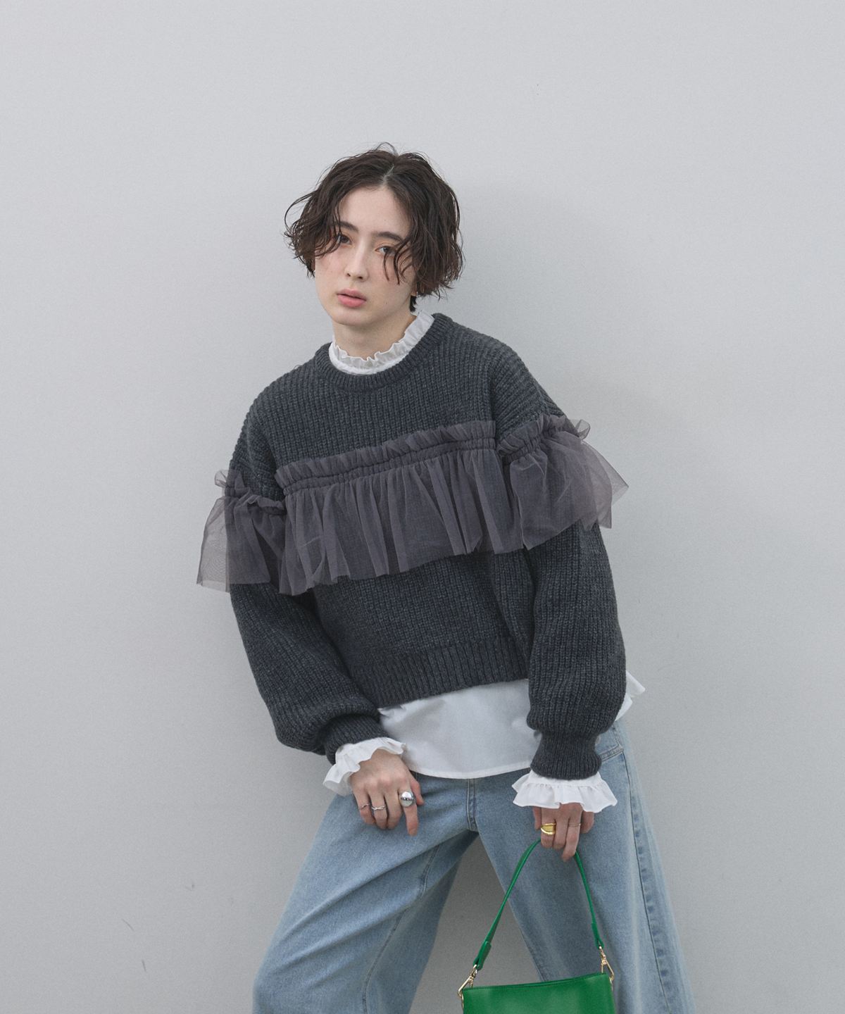 オフィシャルサイト限定】畦編みチュールフリルニットプルオーバー