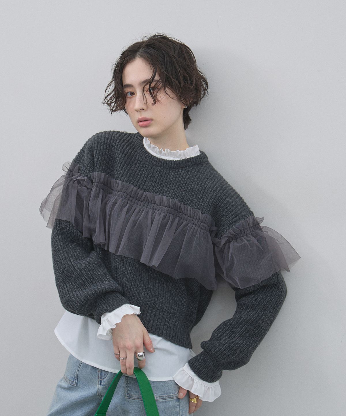 オフィシャルサイト限定】畦編みチュールフリルニットプルオーバー