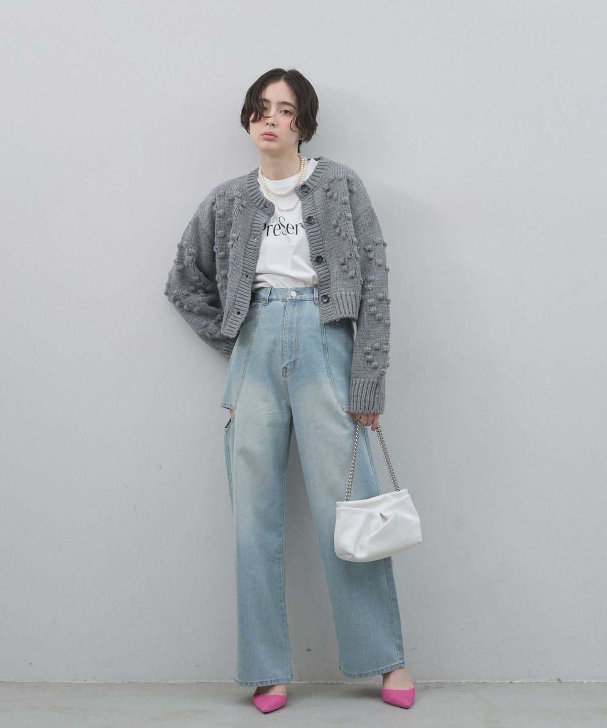 オフィシャルサイト限定】ハート型ポコポコ編みショートカーディガン