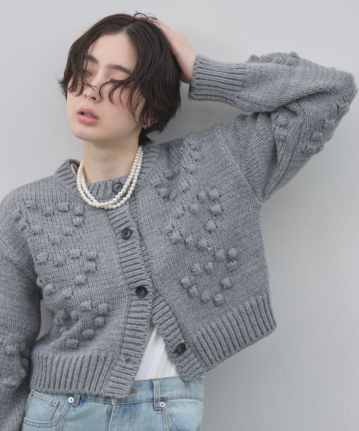 オフィシャルサイト限定】ハート型ポコポコ編みショートカーディガン