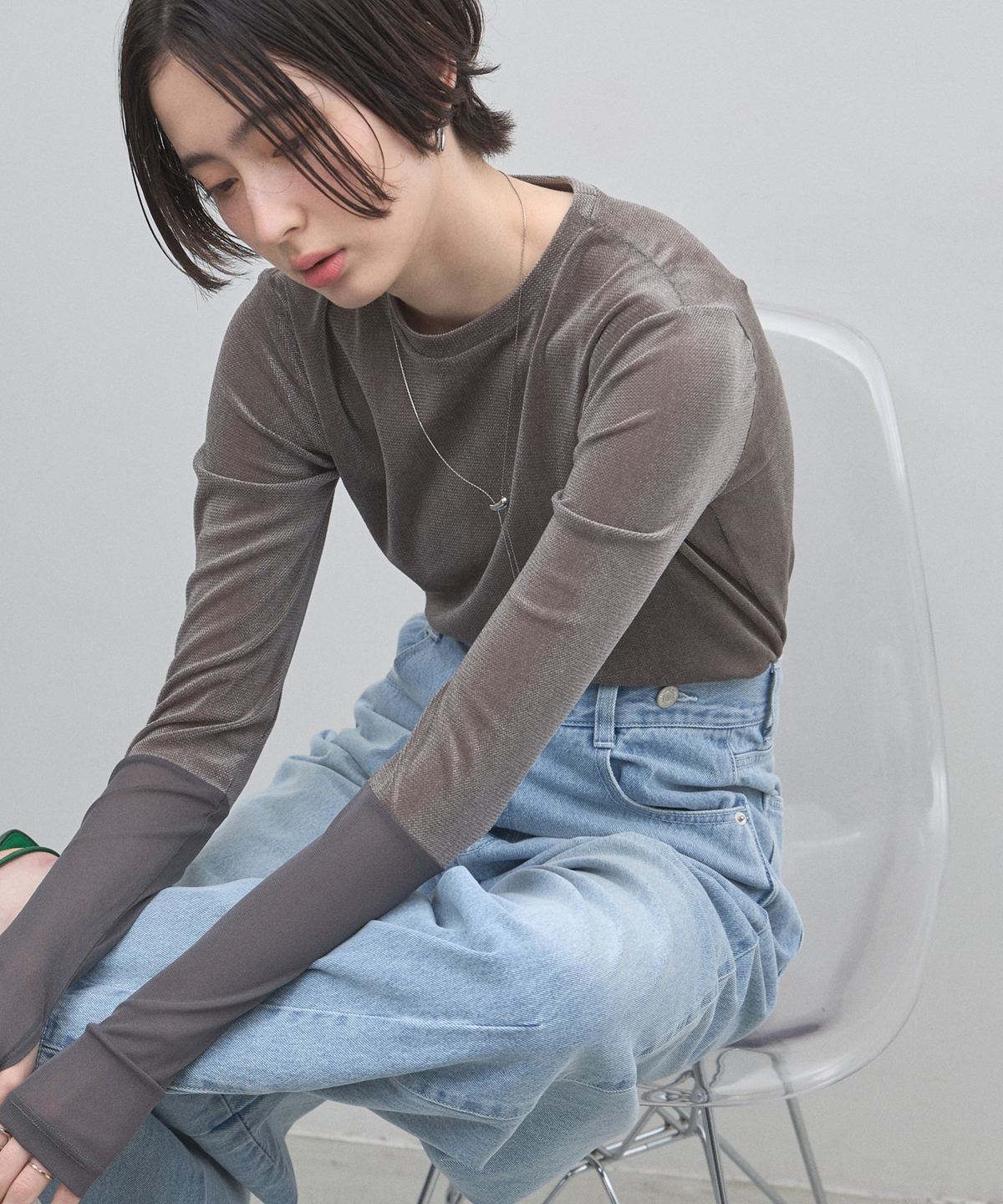 オフィシャルサイト限定】シアーフロッキー袖口シアー切替トップス