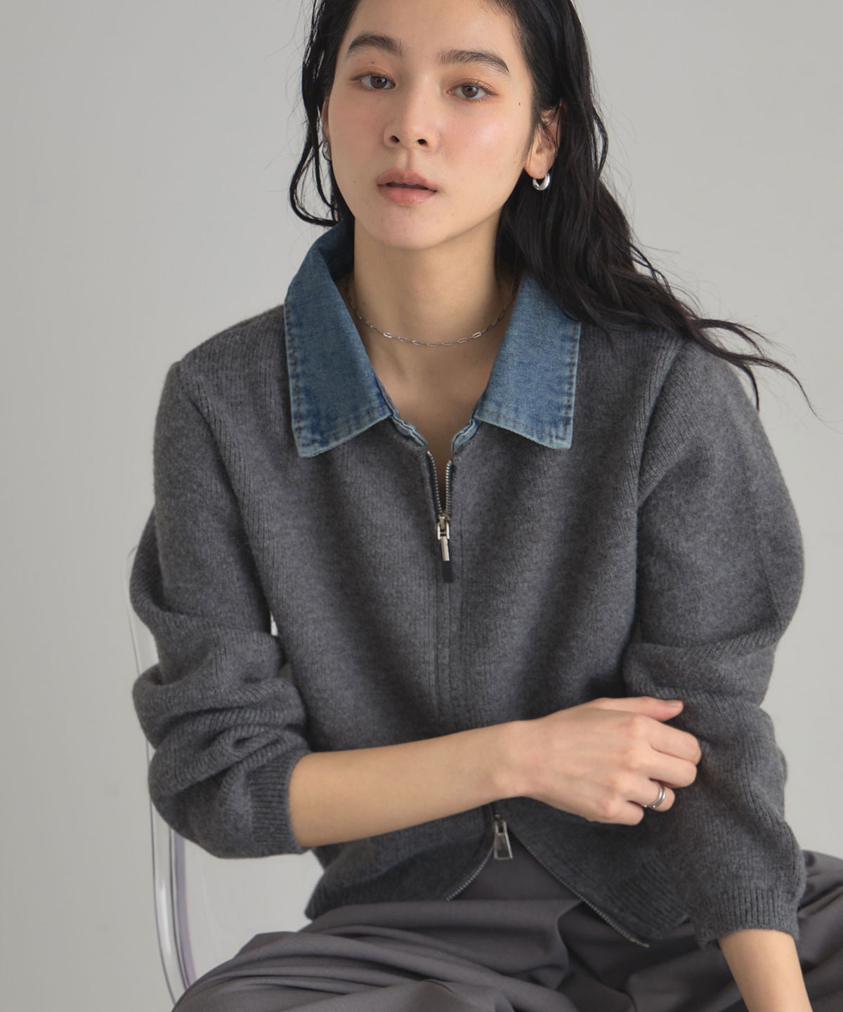 オフィシャルサイト限定】デニムニットWZIPカーディガン
