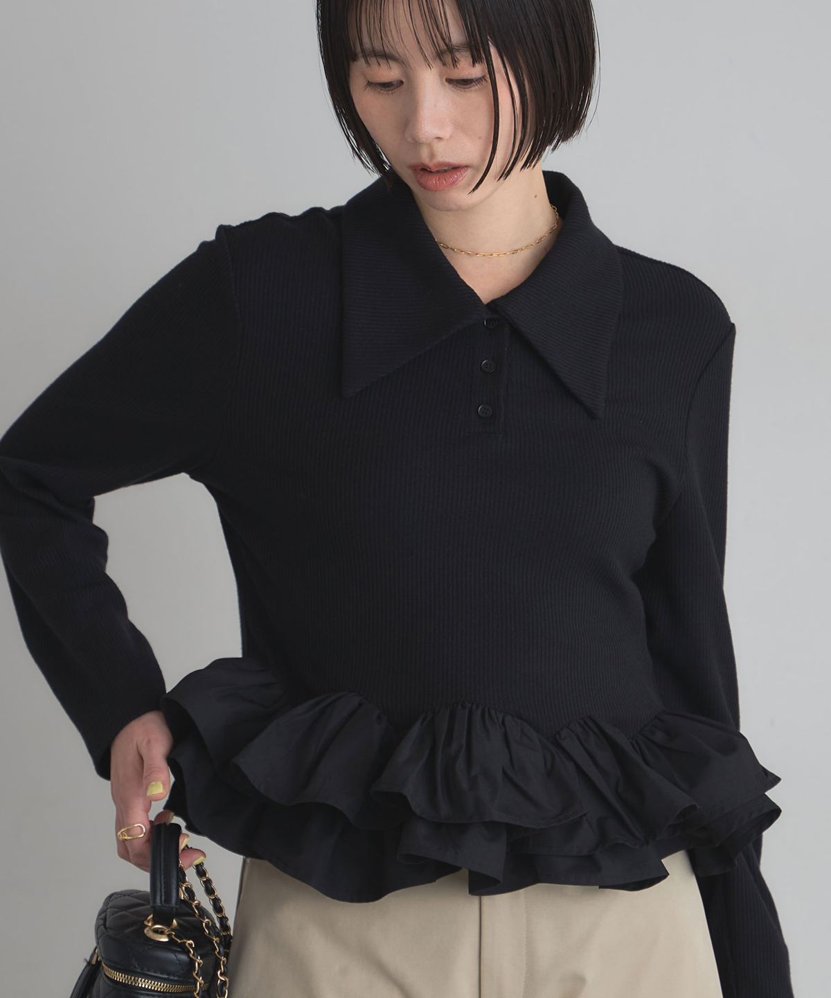 ARVELLIA】PEPLUM CONTRAST KNIT