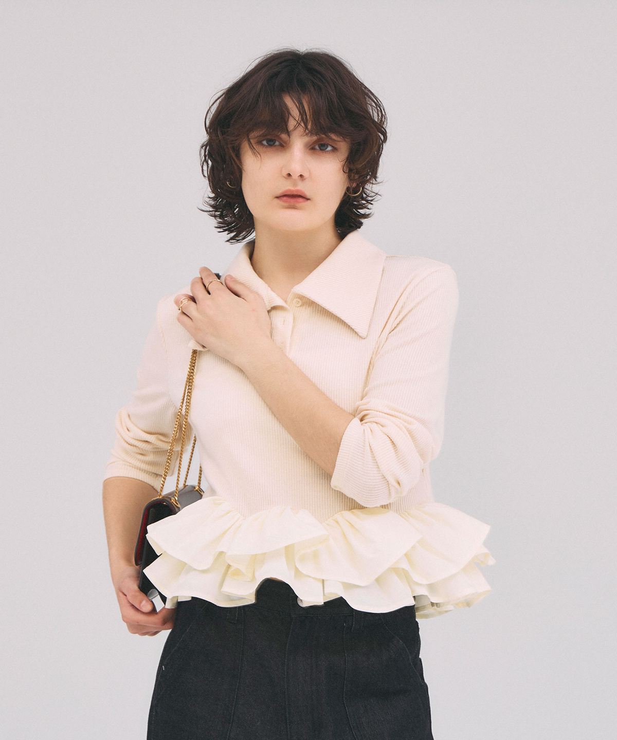 ARVELLIA】PEPLUM CONTRAST KNIT