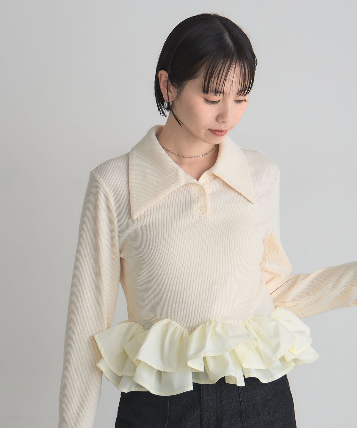 ARVELLIA】PEPLUM CONTRAST KNIT
